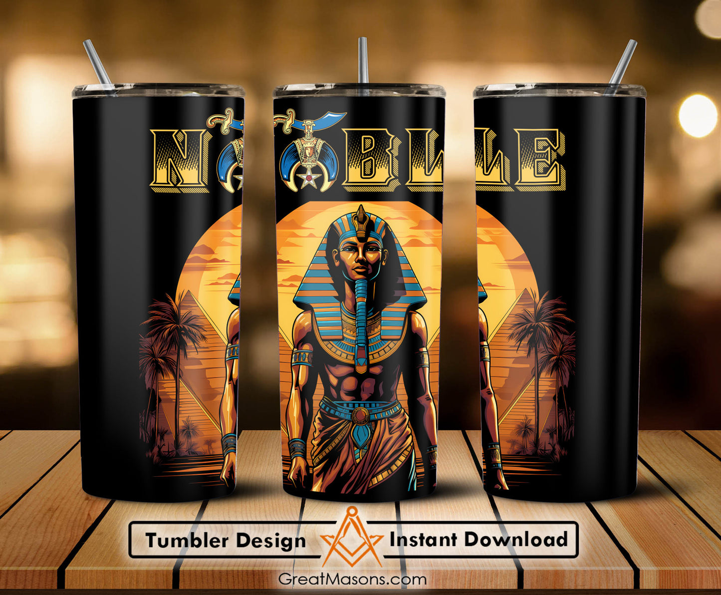 Shriner Egyptian Pharaoh King Of The Desert Pyramids - Skinny Tumbler Wrap PNG File Digital
