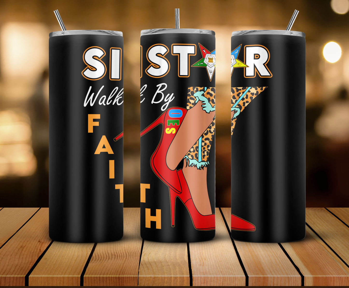 OES Sistar Leopard Walk By Faith FATAL - Skinny Tumbler - OES230704_01