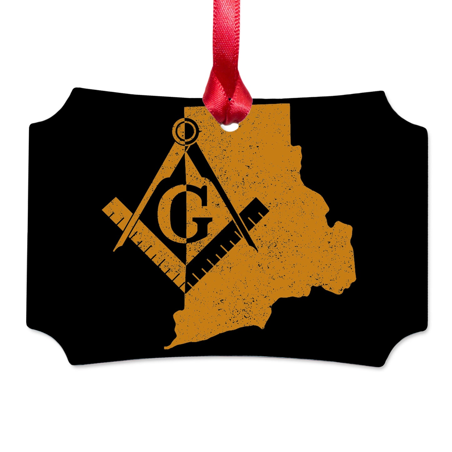 Rhode Island square & compass freemason symbol state map - Scalloped Aluminum Ornament