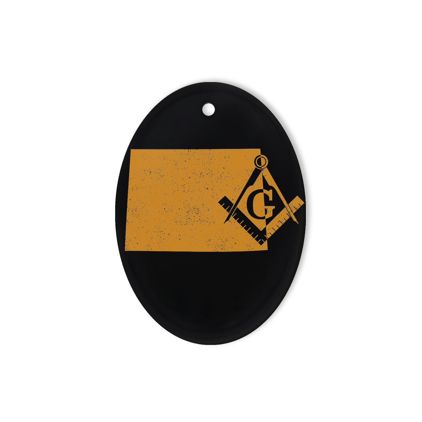 Wyoming square & compass freemason symbol state map - Oval Ceramic Ornament (2 sided)