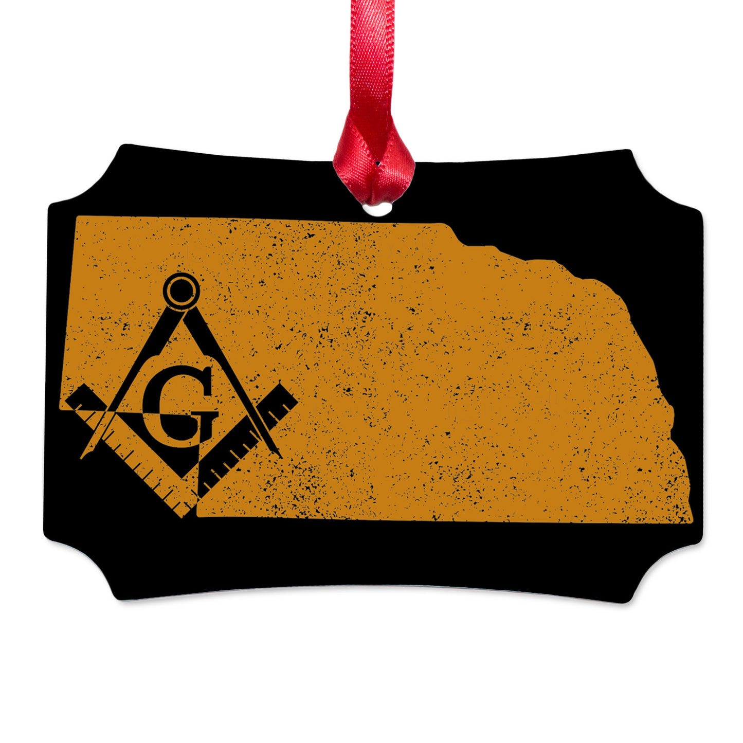 Nebraska square & compass freemason symbol state map - Scalloped Aluminum Ornament