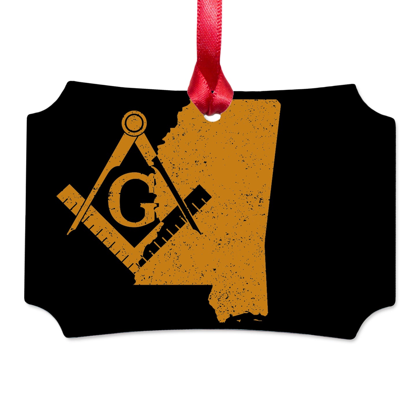 Mississippi square & compass freemason symbol state map - Scalloped Aluminum Ornament