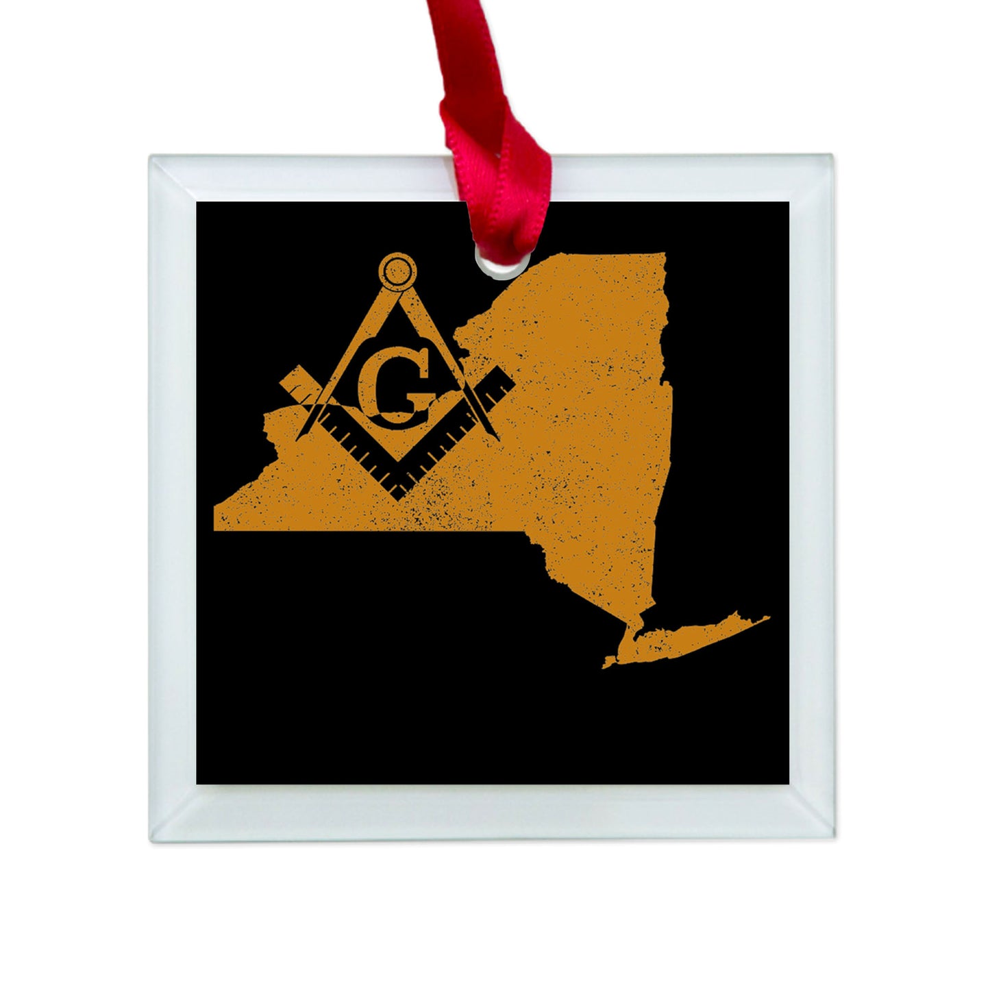 New York square & compass freemason symbol state map - Glass Square Ornament