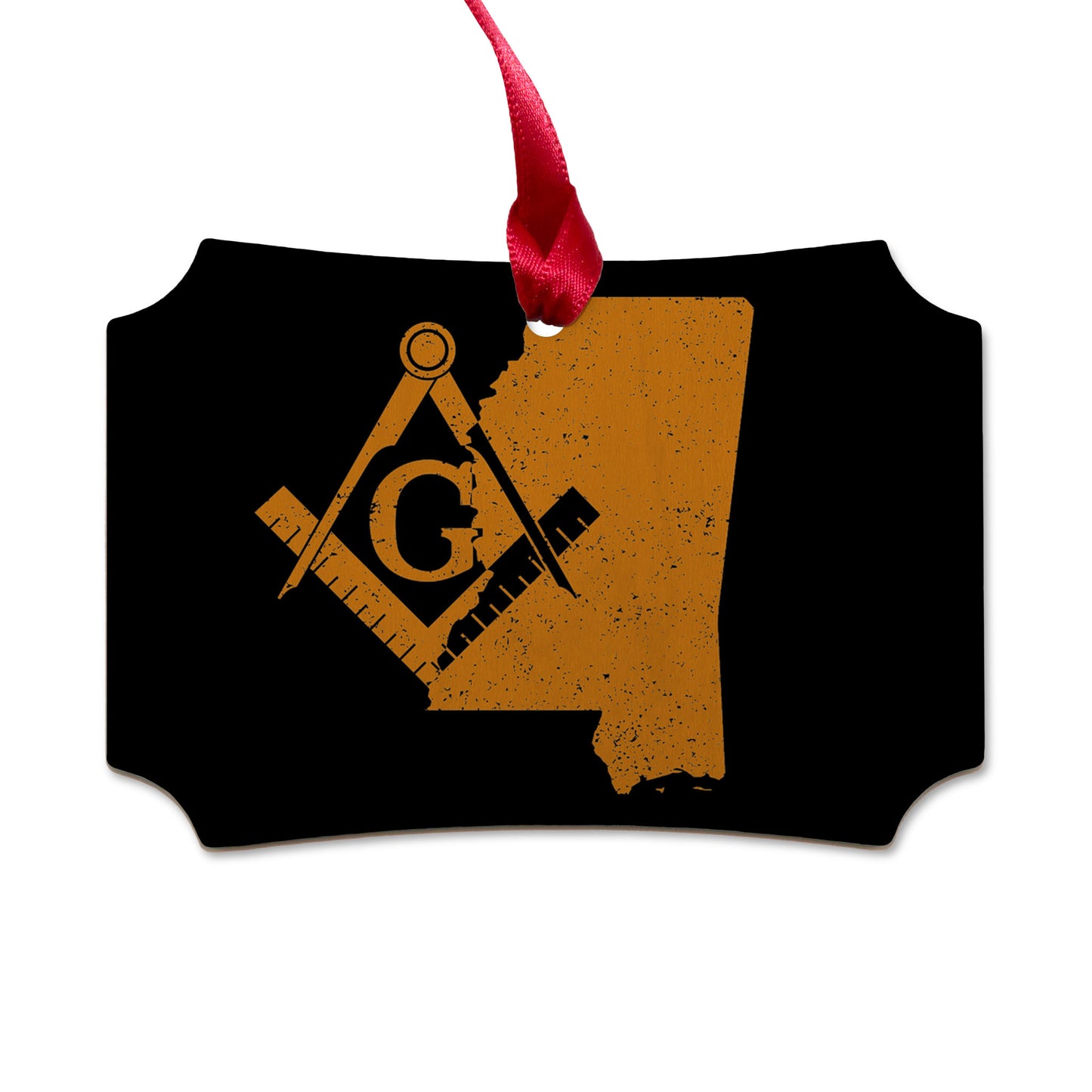 Mississippi square & compass freemason symbol state map - Scalloped Wooden Maple Ornament