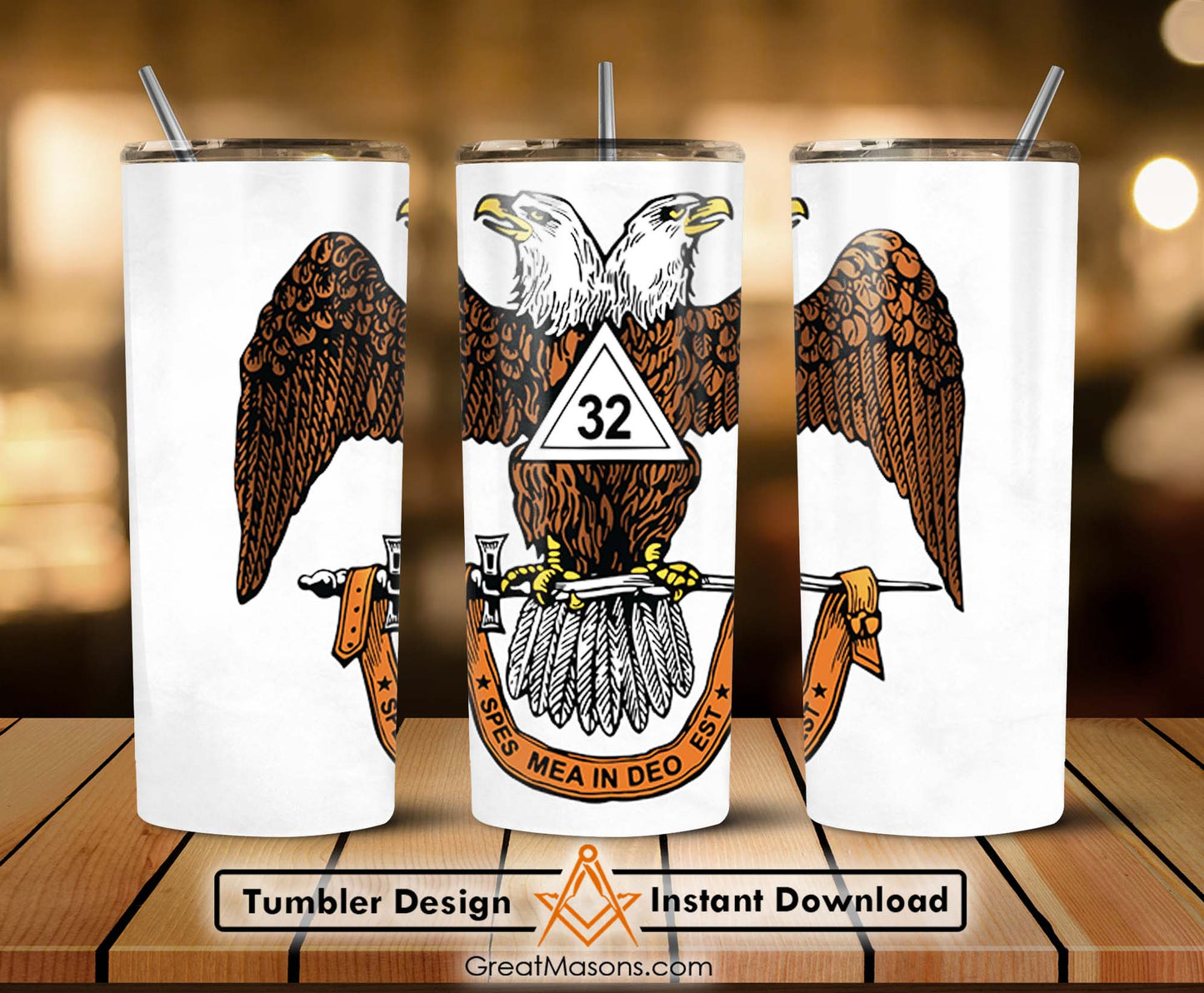32nd Degree Scottish Rite Wings Down Masons Skinny Tumbler Wrap Png Straight & Tapered Tumbler File Digital