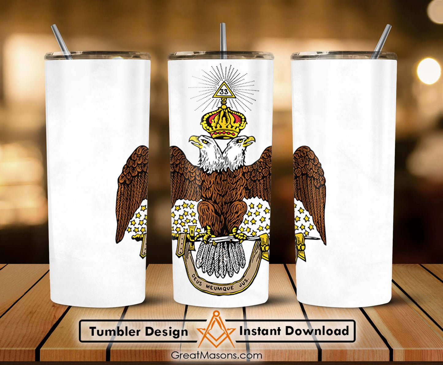 33rd Degree Scottish Rite Wings Down Masons Skinny Tumbler Wrap Png Straight & Tapered Tumbler File Digital