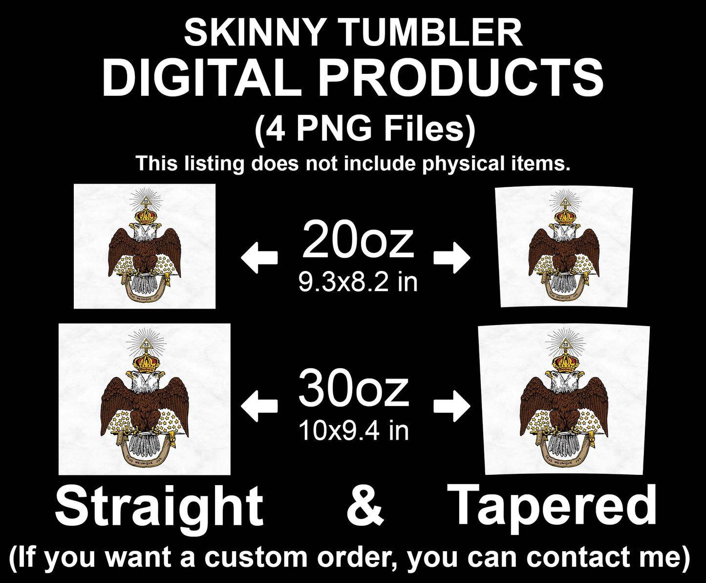 33rd Degree Scottish Rite Wings Down Masons Skinny Tumbler Wrap Png Straight & Tapered Tumbler File Digital