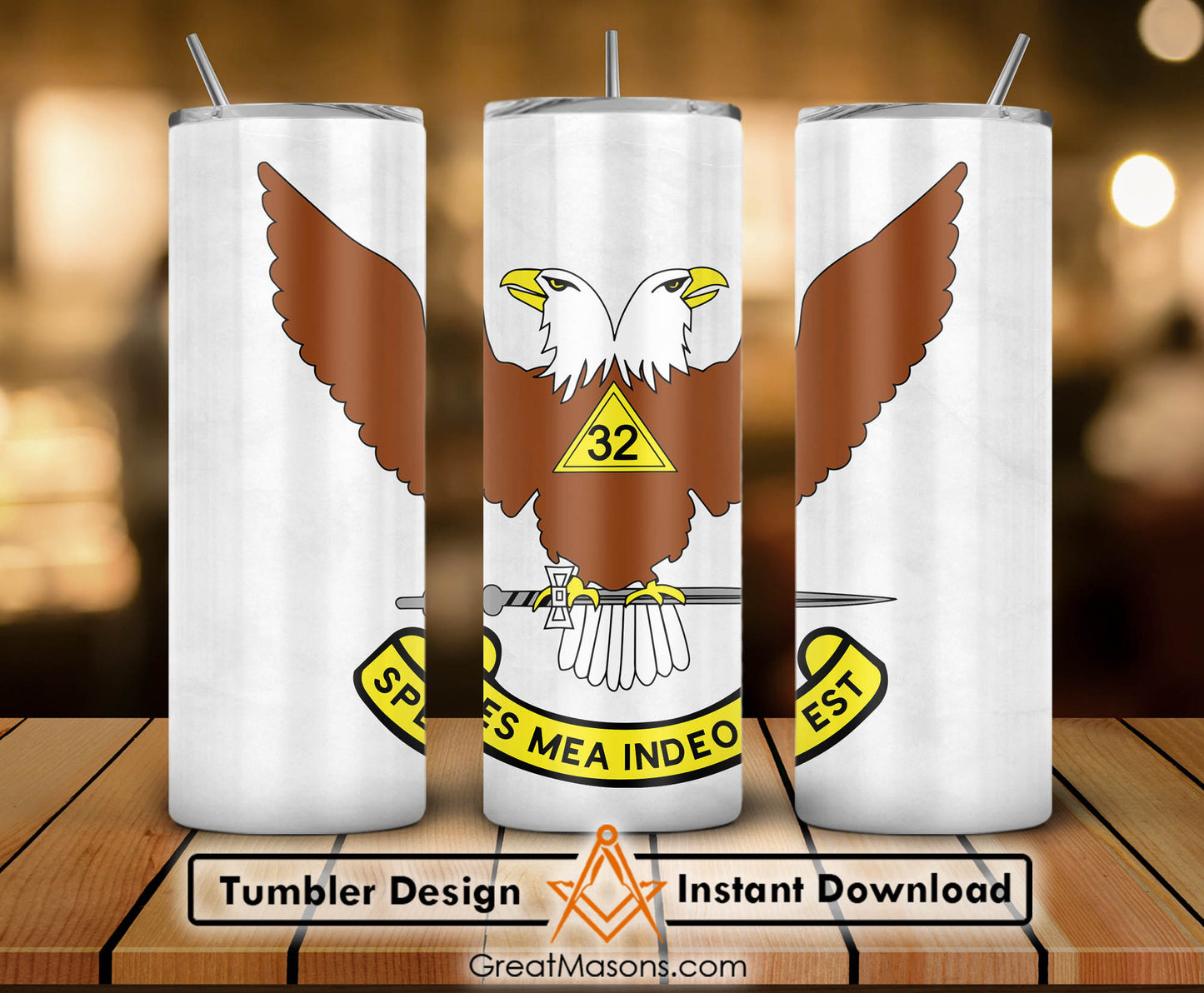 32nd Degree Scottish Rite Wings Up Masons Skinny Tumbler Wrap Png Straight & Tapered Tumbler File Digital