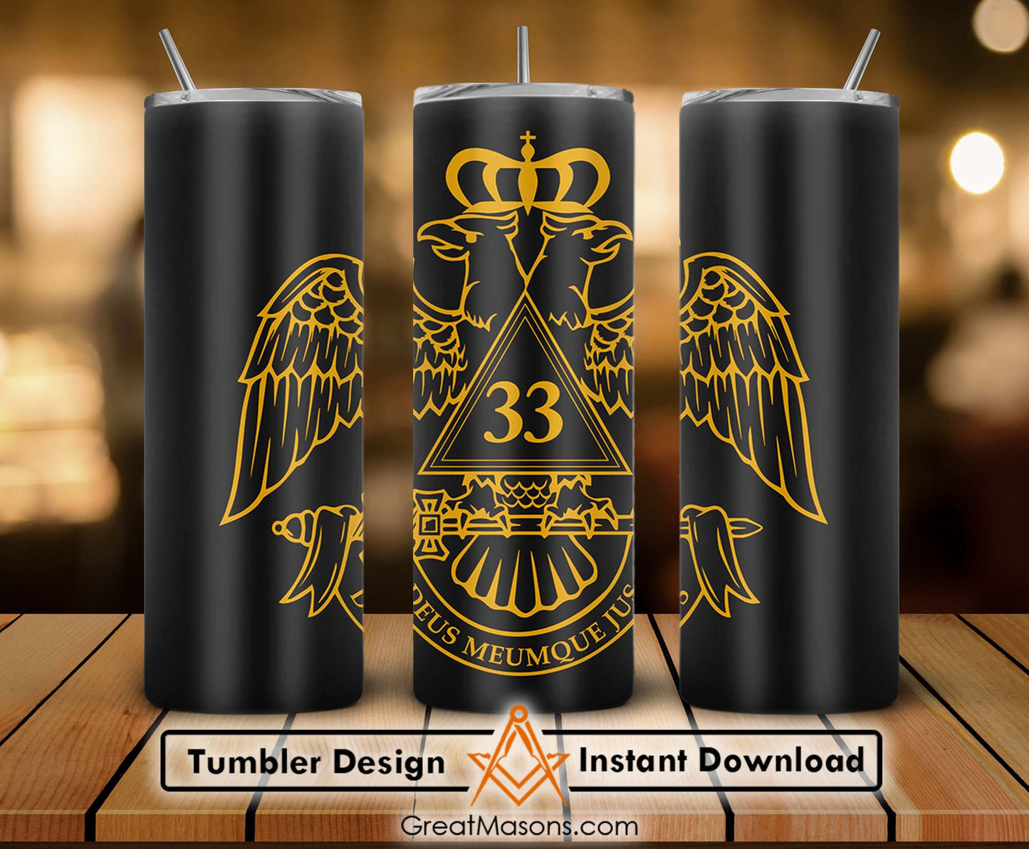 33rd Degree Scottish Rite Wings Down Masons Skinny Tumbler Wrap Png Straight & Tapered Tumbler File Digital