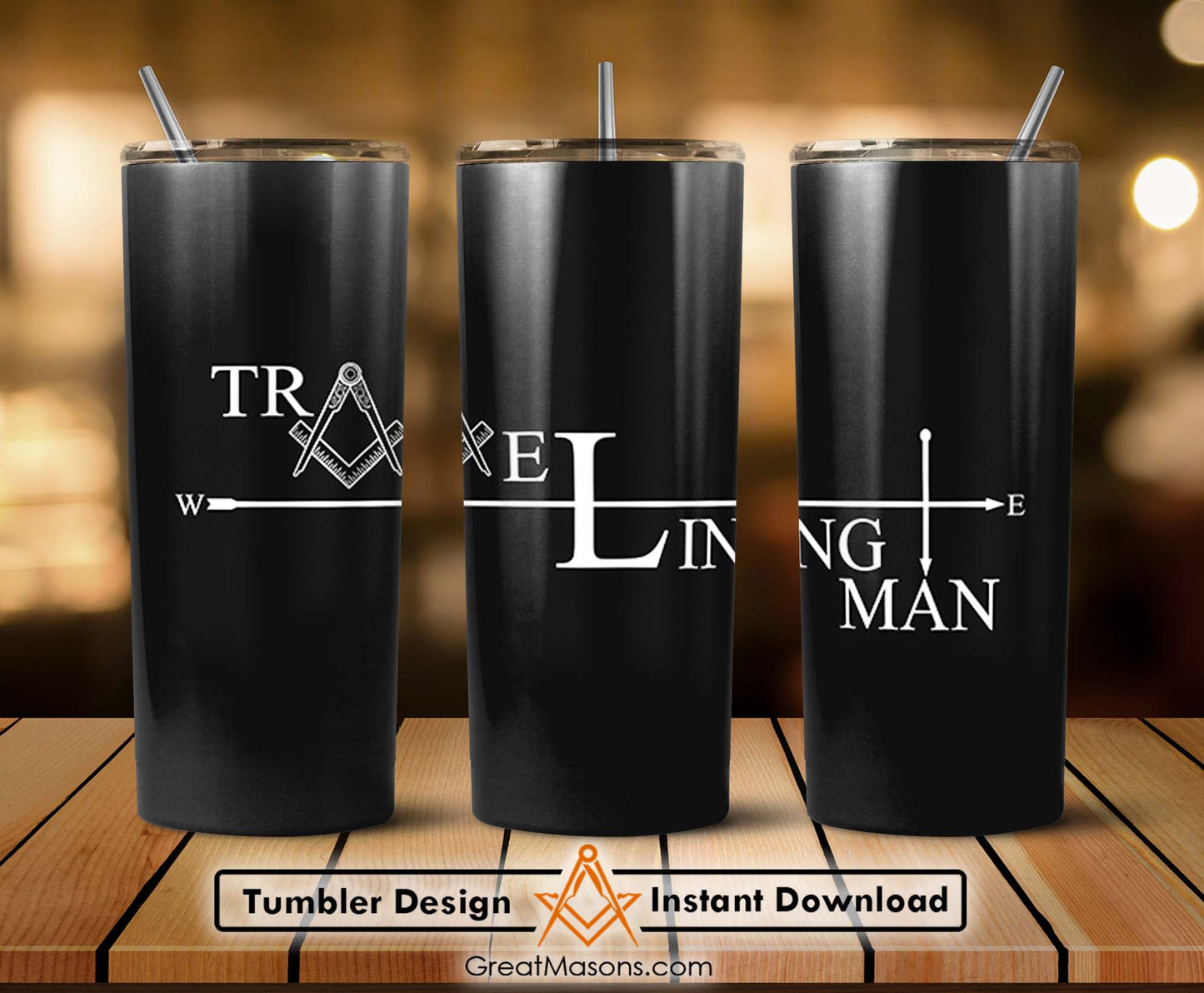Mason Traveling Man Skinny Tumbler Wrap Png Straight & Tapered Tumbler File Digital