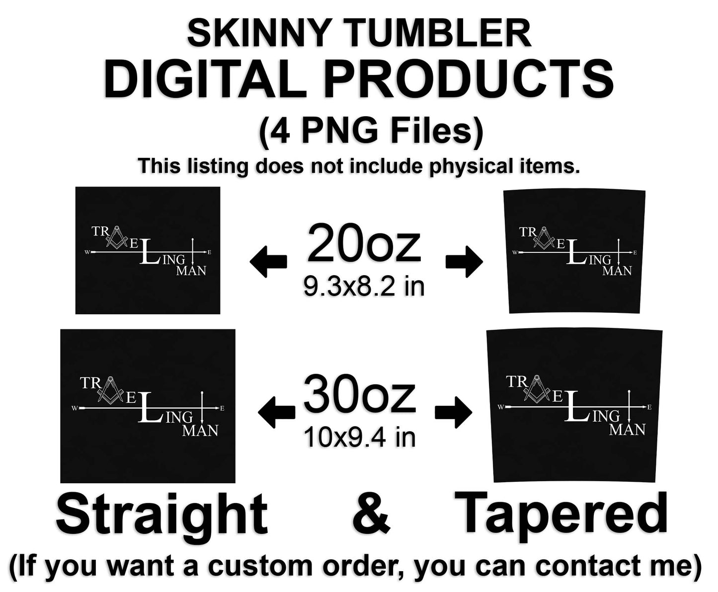 Mason Traveling Man Skinny Tumbler Wrap Png Straight & Tapered Tumbler File Digital