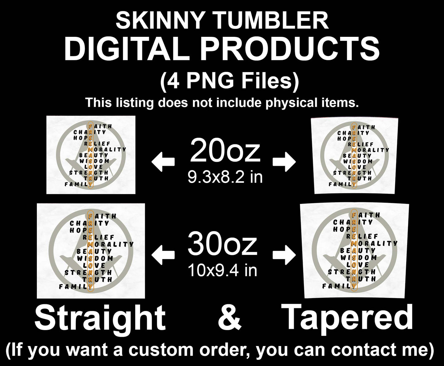 Freemasonry Faith Hope Charity Wisdom Strength Beauty Skinny Tumbler Wrap Png Straight & Tapered Tumbler File Digital