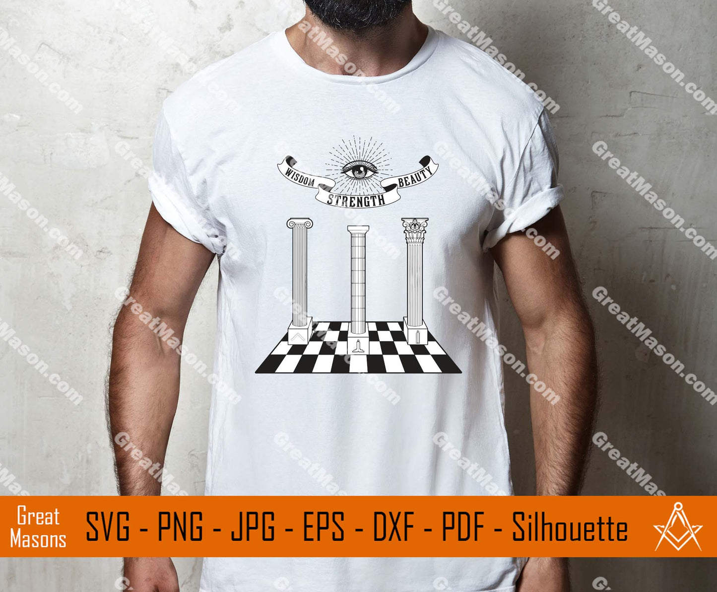 Masonic Three Grand Pillars Wisdom Strength Beauty Chess Board Floor SVG, Png, Eps, Dxf, Jpg, Pdf File