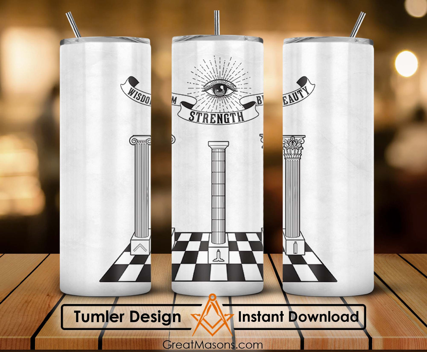 Three Grand Pillars Wisdom Strength Beauty Skinny Tumbler Wrap Png Straight & Tapered Tumbler File Digital