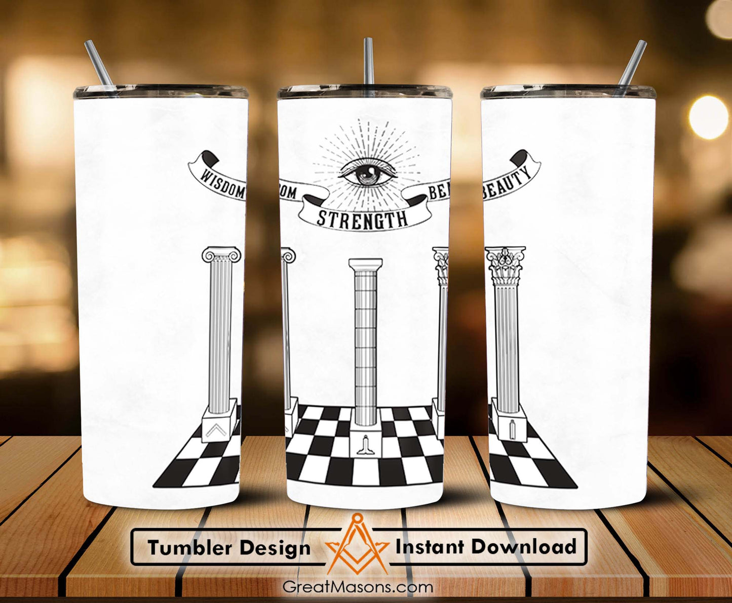 Three Grand Pillars Wisdom Strength Beauty Skinny Tumbler Wrap Png Straight & Tapered Tumbler File Digital