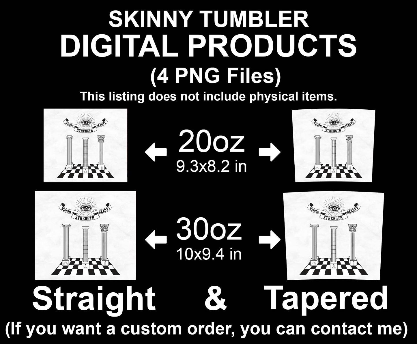 Three Grand Pillars Wisdom Strength Beauty Skinny Tumbler Wrap Png Straight & Tapered Tumbler File Digital