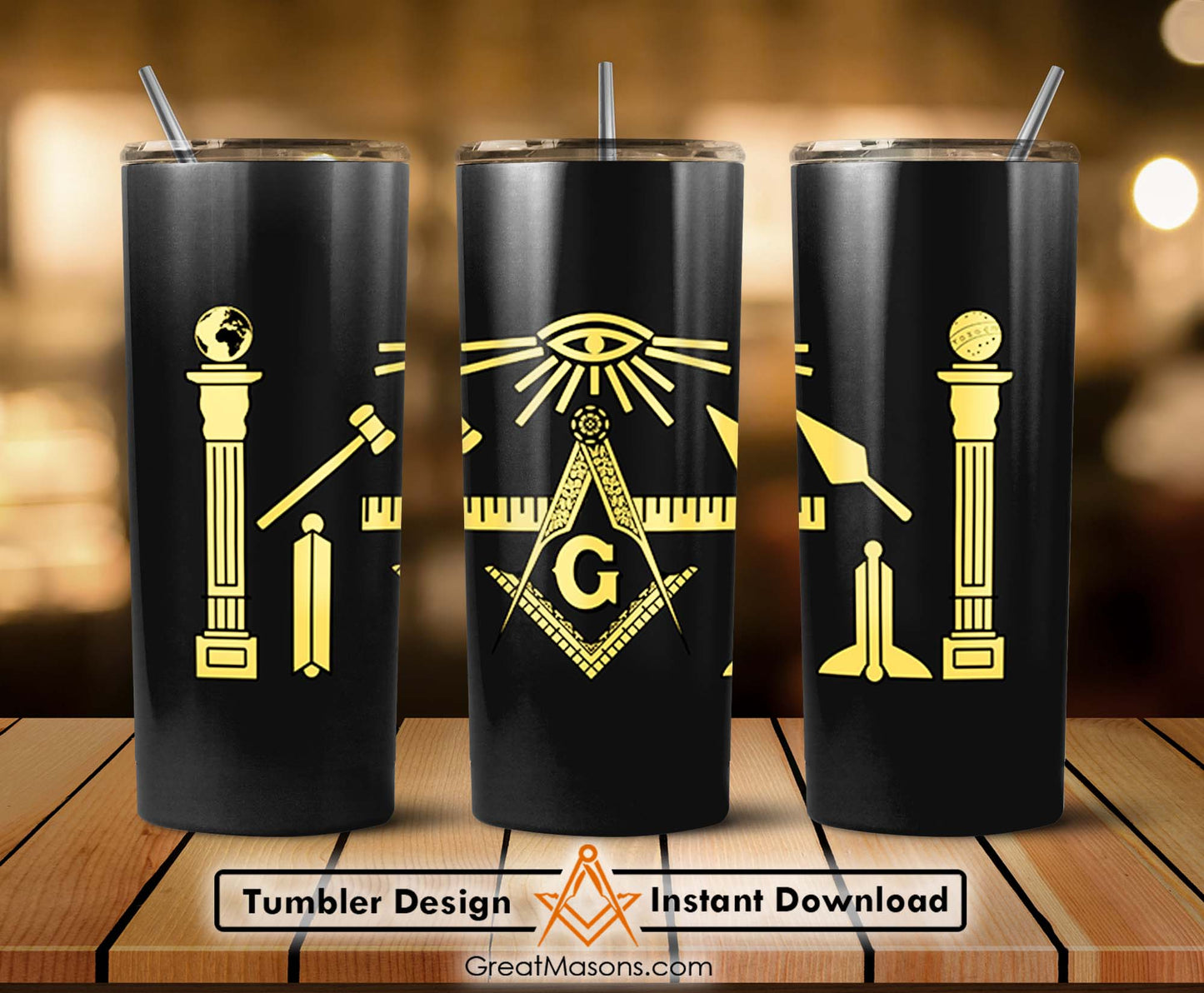 Masonic Well Equipped Columns Pillars Symbols Skinny Tumbler Wrap Png Straight & Tapered Tumbler File Digital