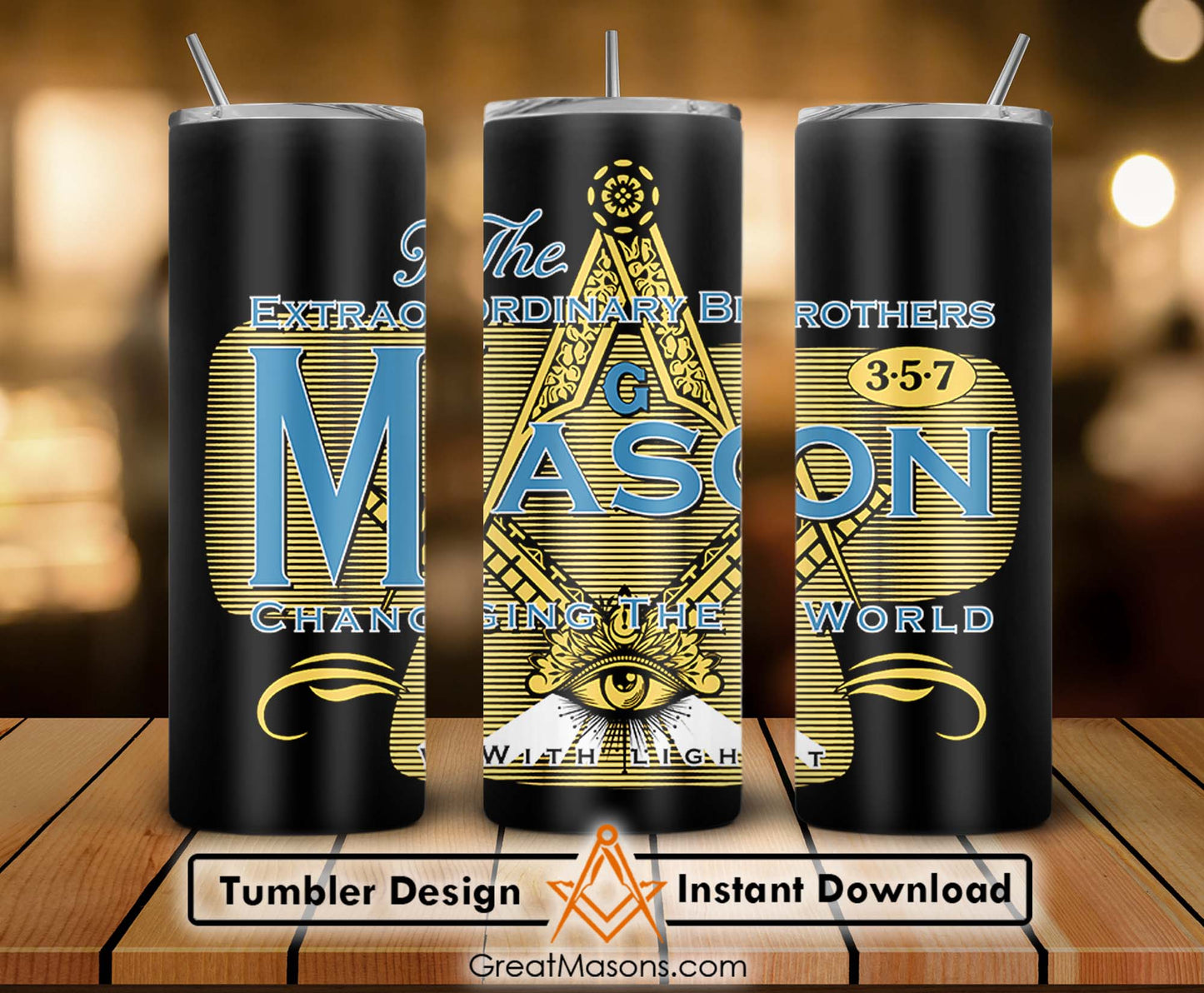 Masons Extraordinary brothers 3-5-7 Masonic Skinny Tumbler Wrap Png Straight & Tapered Tumbler File Digital