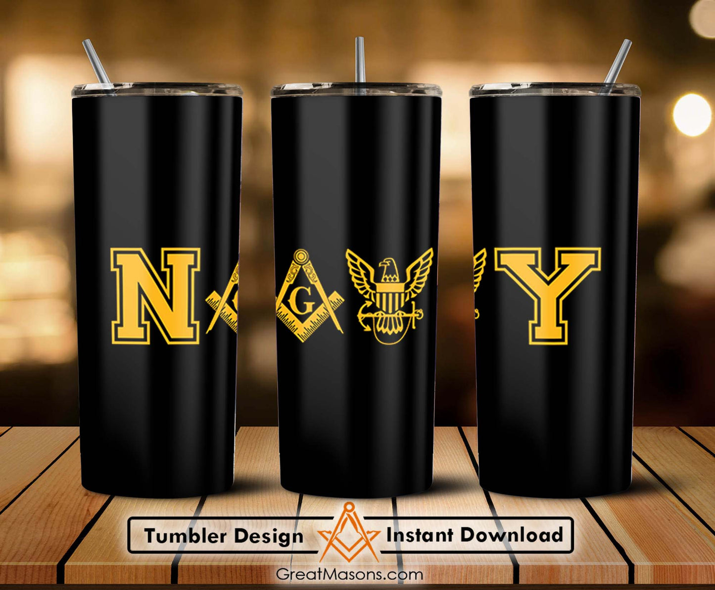 US Navy Mason Masonic Freemasons Skinny Tumbler Wrap Png File