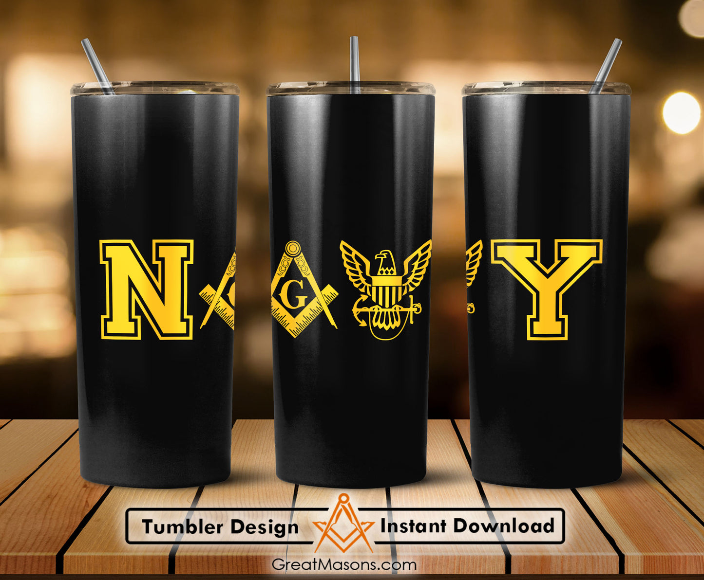 US Navy Mason Masonic Freemasons Skinny Tumbler Wrap Png Straight & Tapered Tumbler File Digital