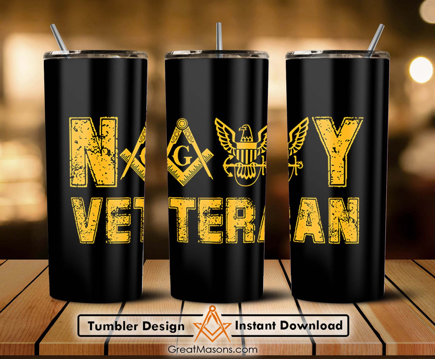 US Navy Veteran Mason Masonic Freemasons Skinny Tumbler Wrap Png File