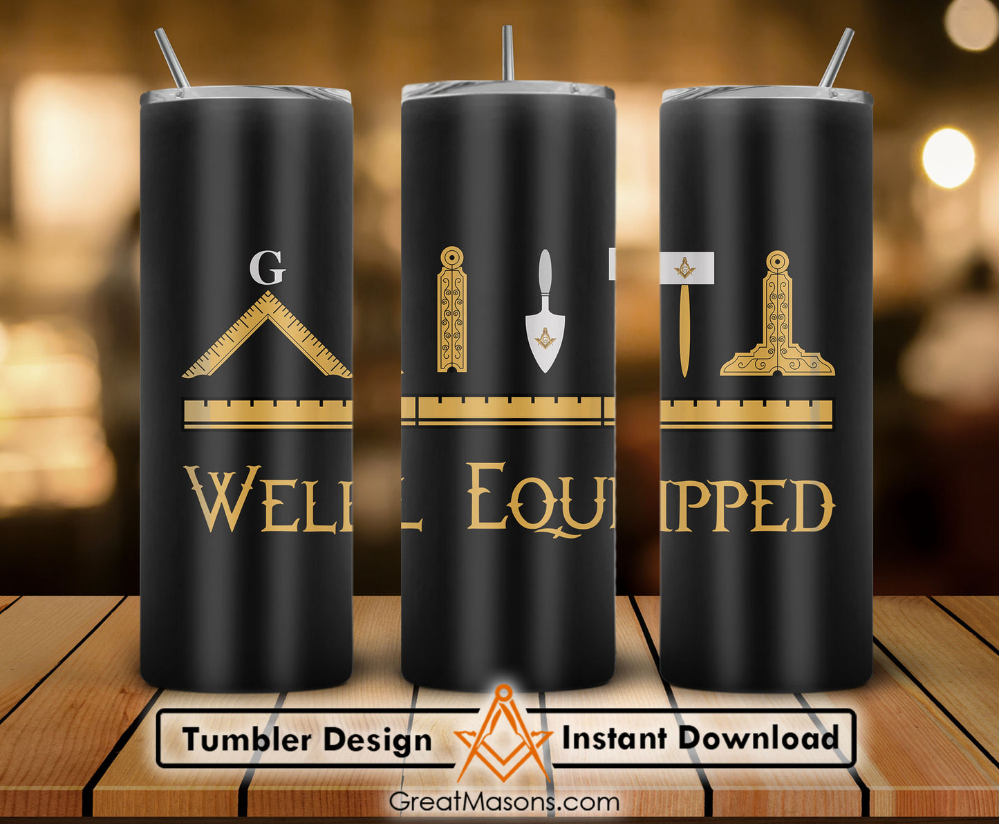 Mason Well Equipped Craft Working Tools Skinny Tumbler Wrap Png Straight & Tapered Tumbler File Digital