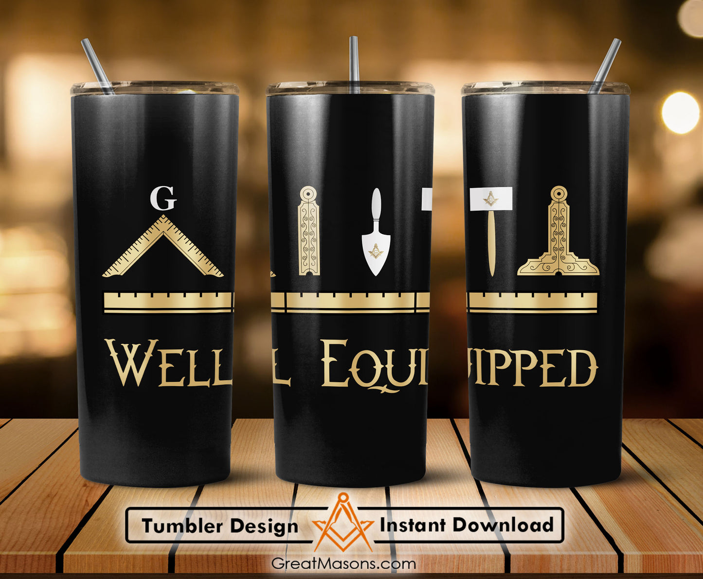 Mason Well Equipped Craft Working Tools Skinny Tumbler Wrap Png Straight & Tapered Tumbler File Digital
