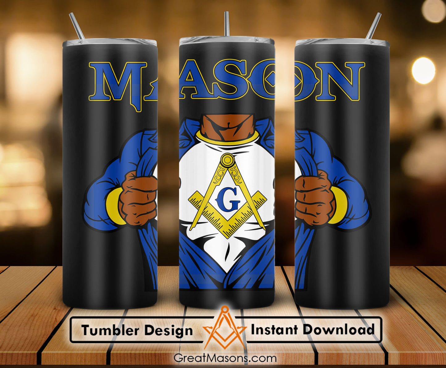 I Am A MASON - Super Man Mason Skinny Tumbler Wrap Png Straight & Tapered Tumbler File Digital