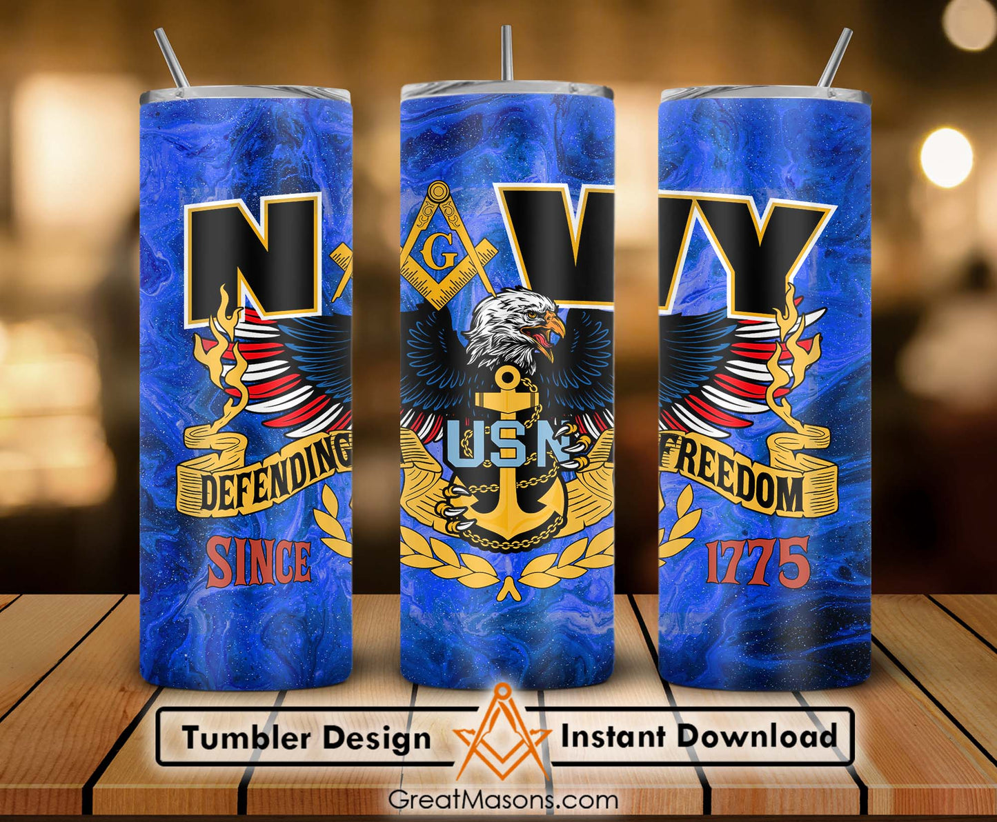 US Navy Mason Masonic Great Masons Skinny Tumbler Wrap Png Straight & Tapered Tumbler File Digital
