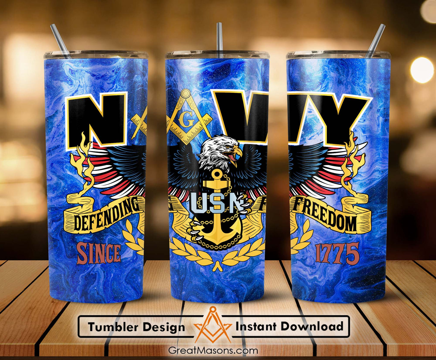 US Navy Mason Masonic Great Masons Skinny Tumbler Wrap Png Straight & Tapered Tumbler File Digital