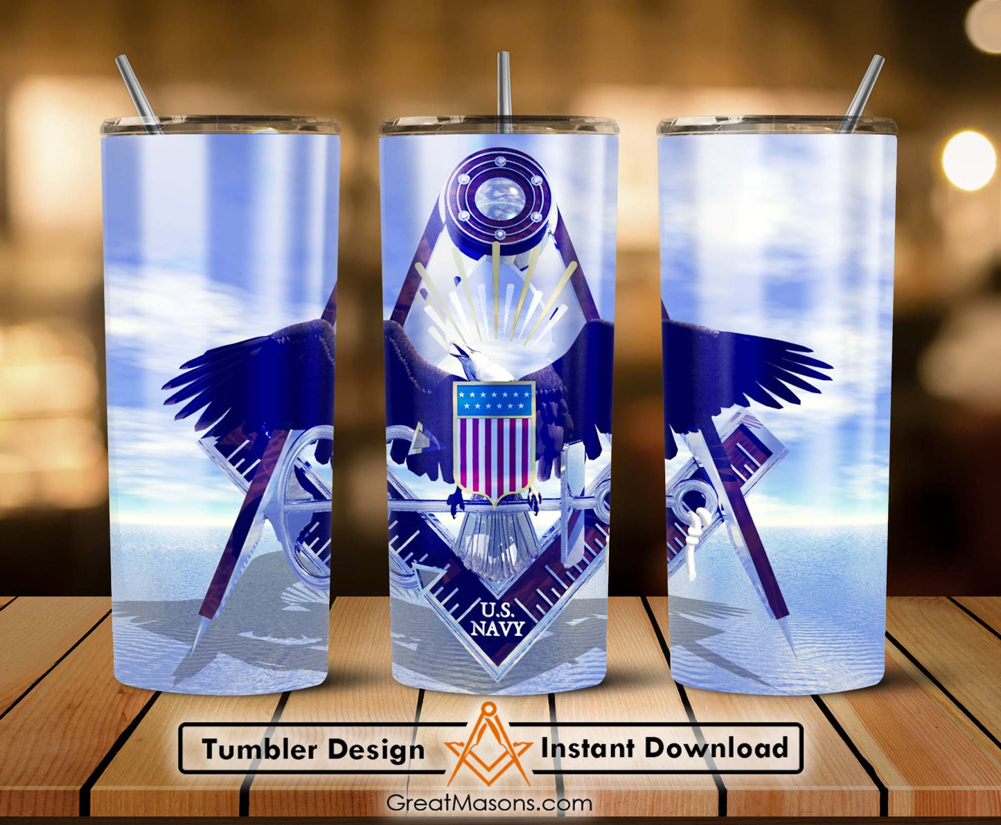 US Navy Mason Masonic Eagle Flag Skinny Tumbler Wrap Png Straight & Tapered Tumbler File Digital