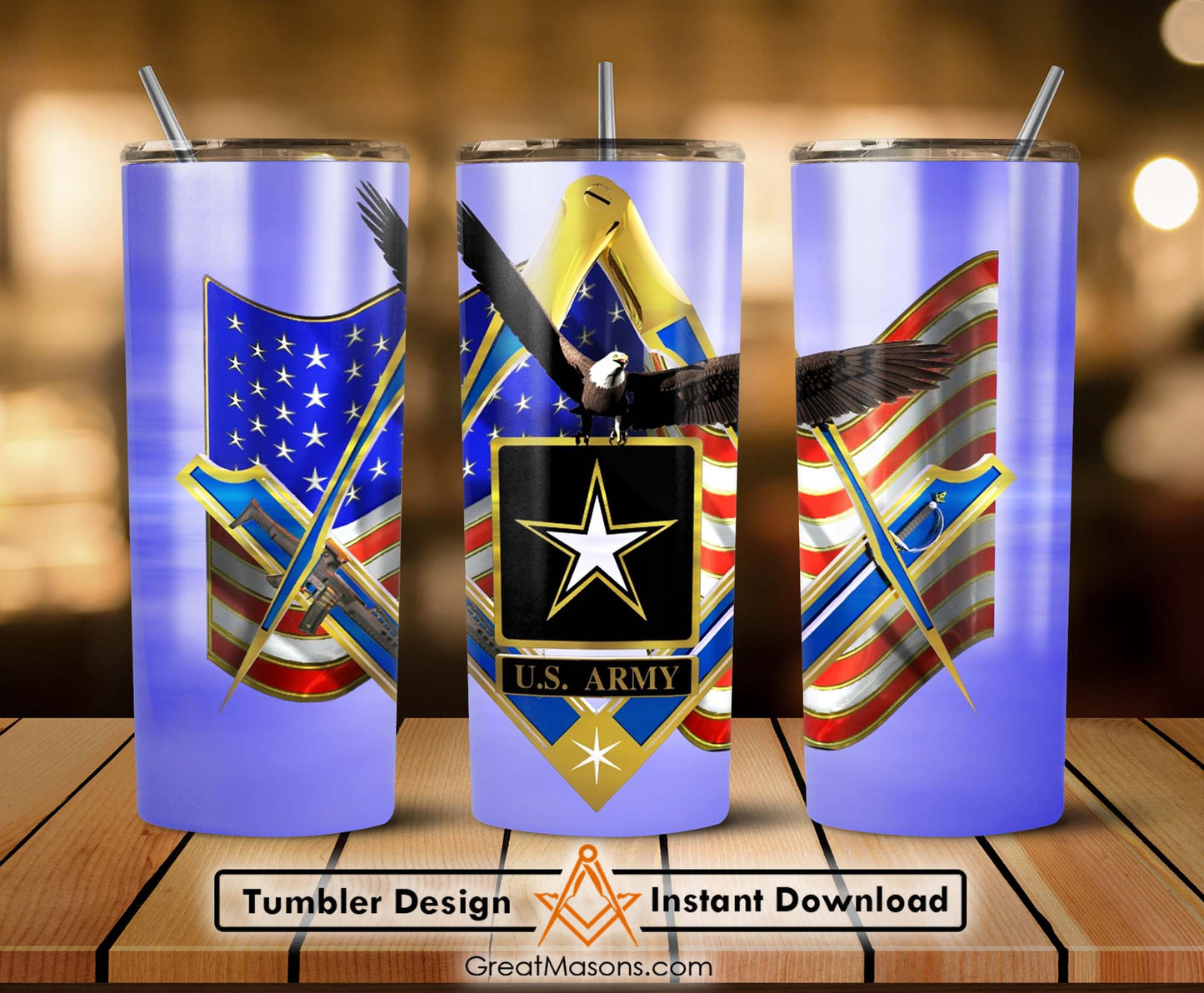 US Army Mason Masonic Eagle Flag Skinny Tumbler Wrap Png Straight & Tapered Tumbler File Digital