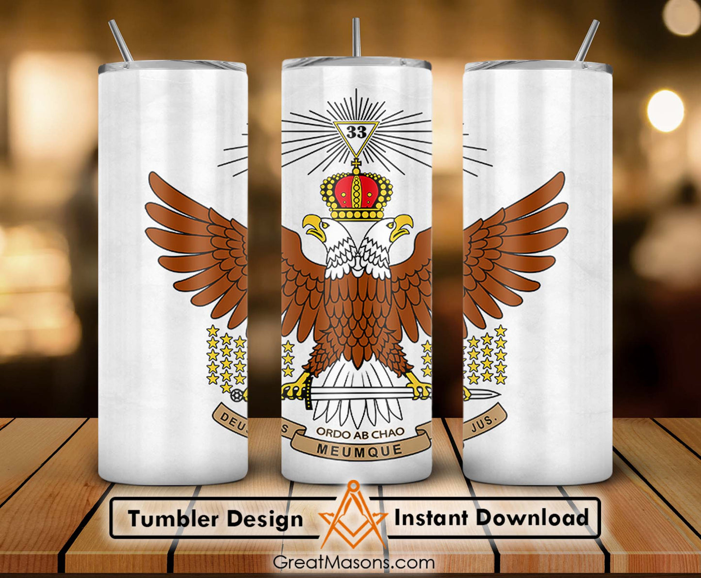 33rd Degree Scottish Rite Wings Up Masons Skinny Tumbler Wrap Png Straight & Tapered Tumbler File Digital