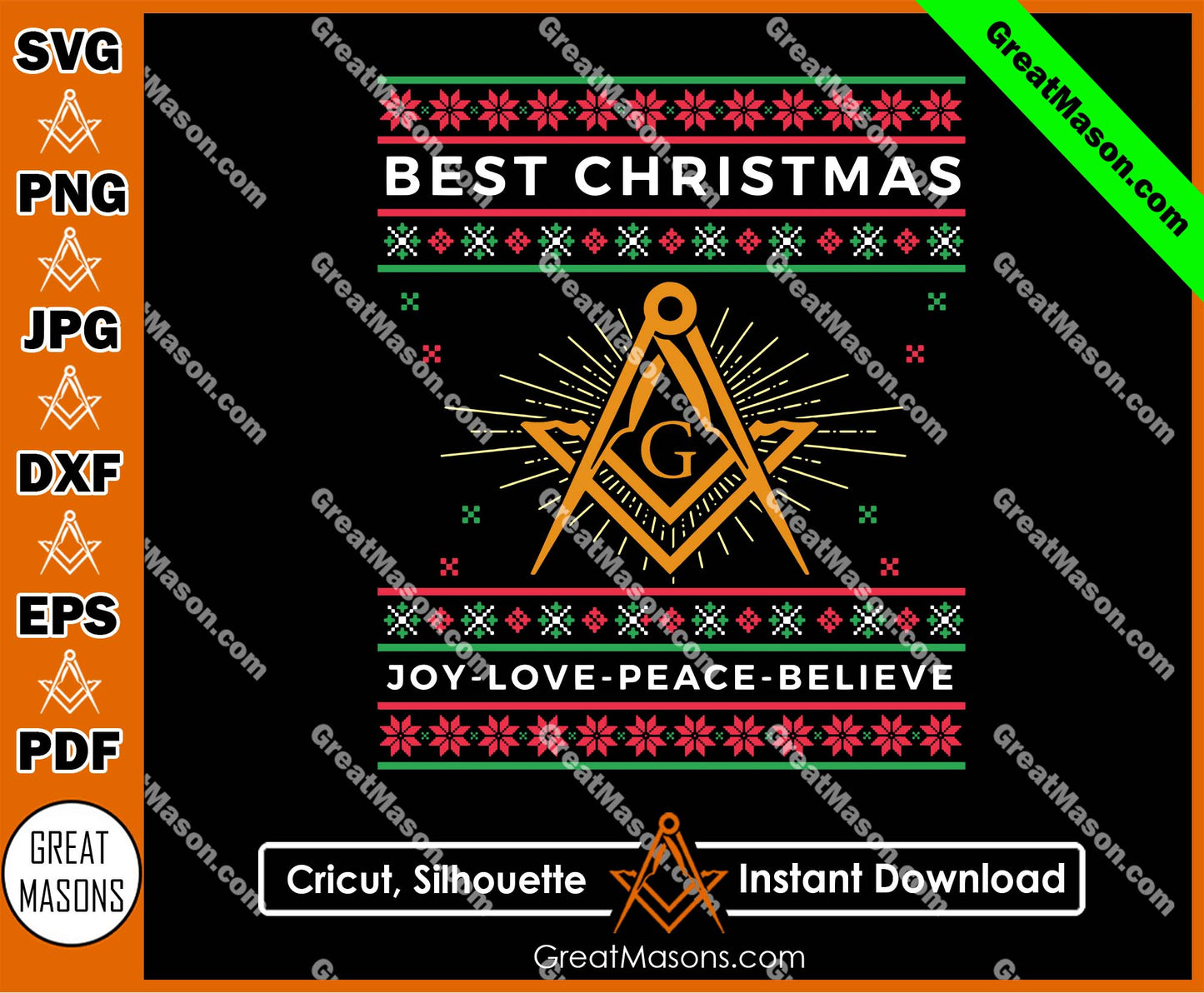 Masons Best Christmas Joy Love Peace Believe Christmas Sweater SVG, Png, Eps, Dxf, Jpg, Pdf