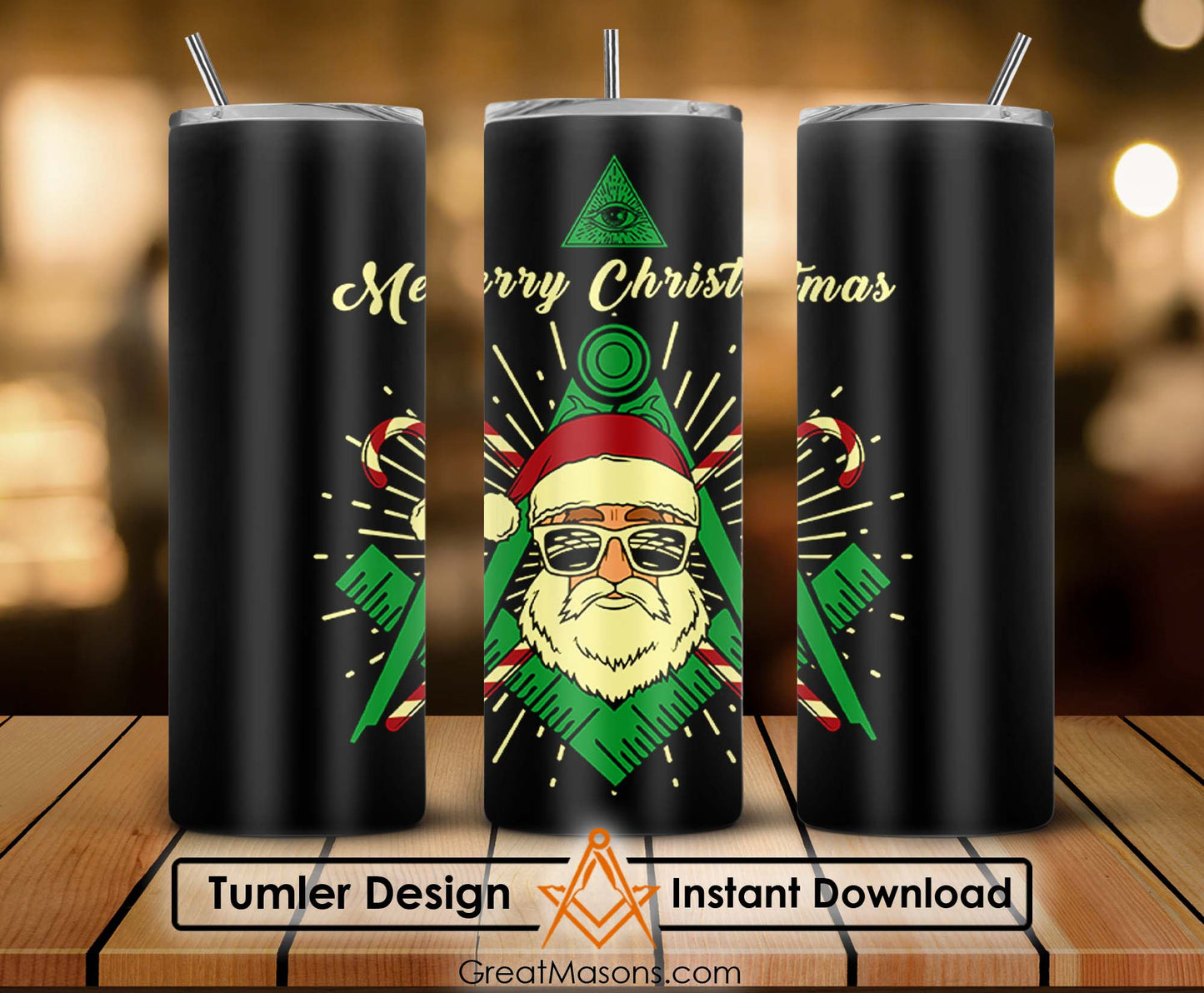 Santa Claus Merry Christmas Masonic Skinny Tumbler Wrap Png File
