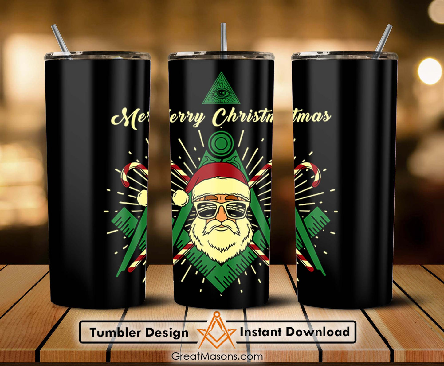 Santa Claus Merry Christmas Masonic Skinny Tumbler Wrap Png File
