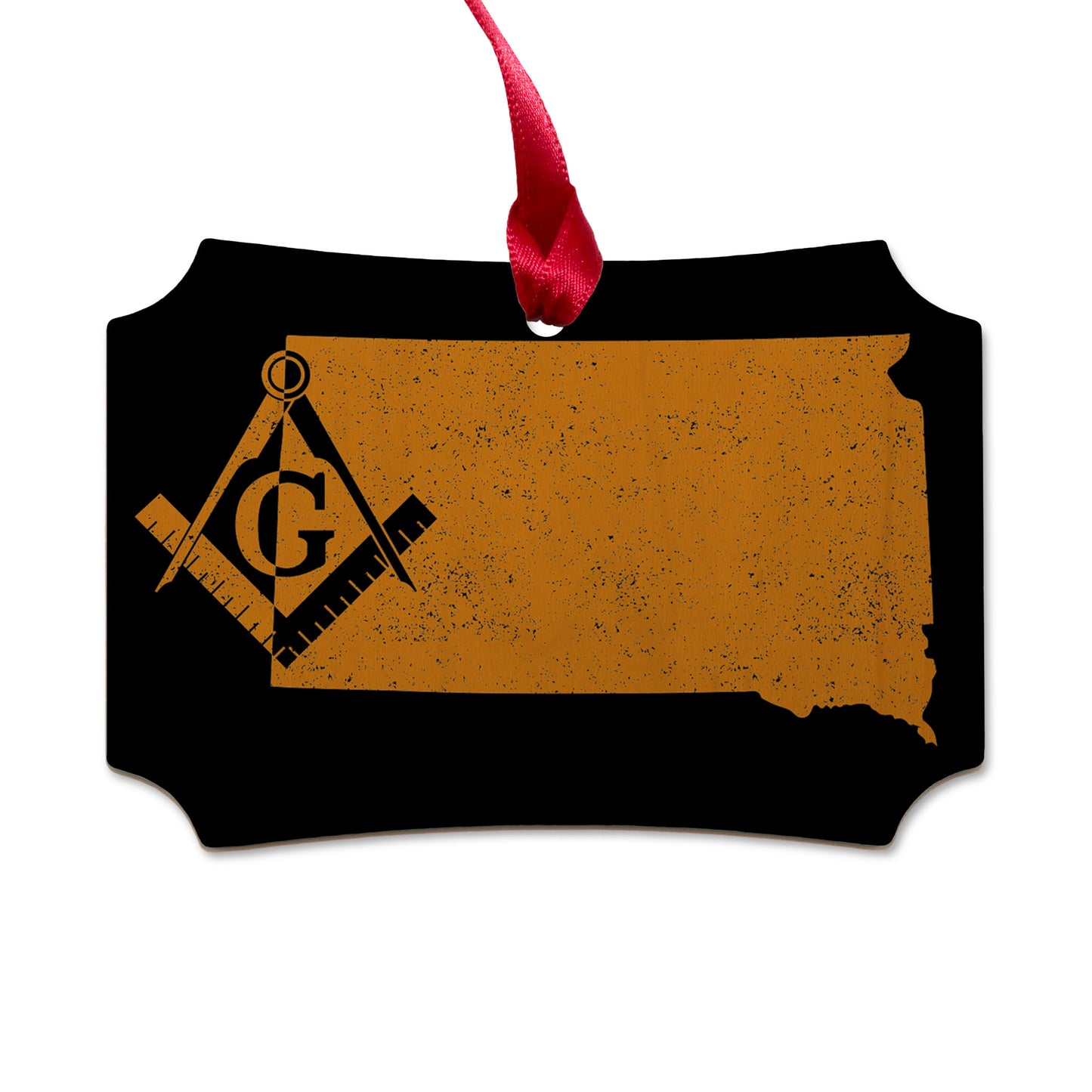 South Dakota square & compass freemason symbol state map - Scalloped Wooden Maple Ornament