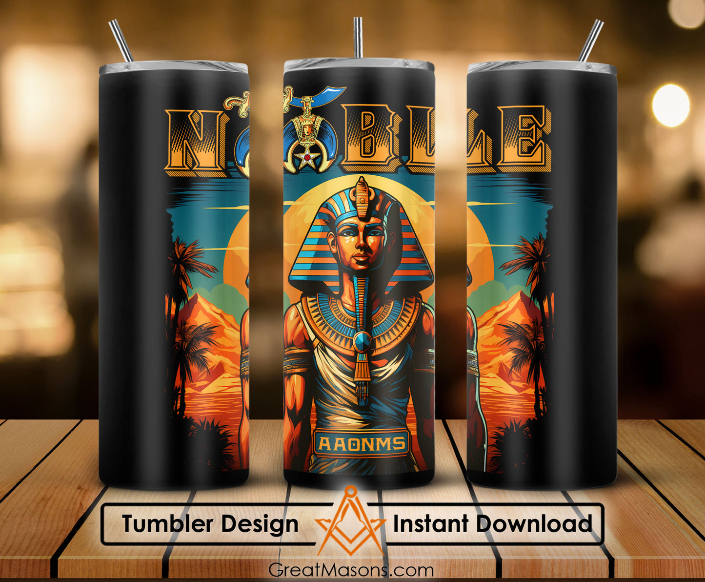 Noble Shriner Egyptian Pharaoh Tutankhamun AAONMS - Skinny Tumbler Wrap PNG File Digital