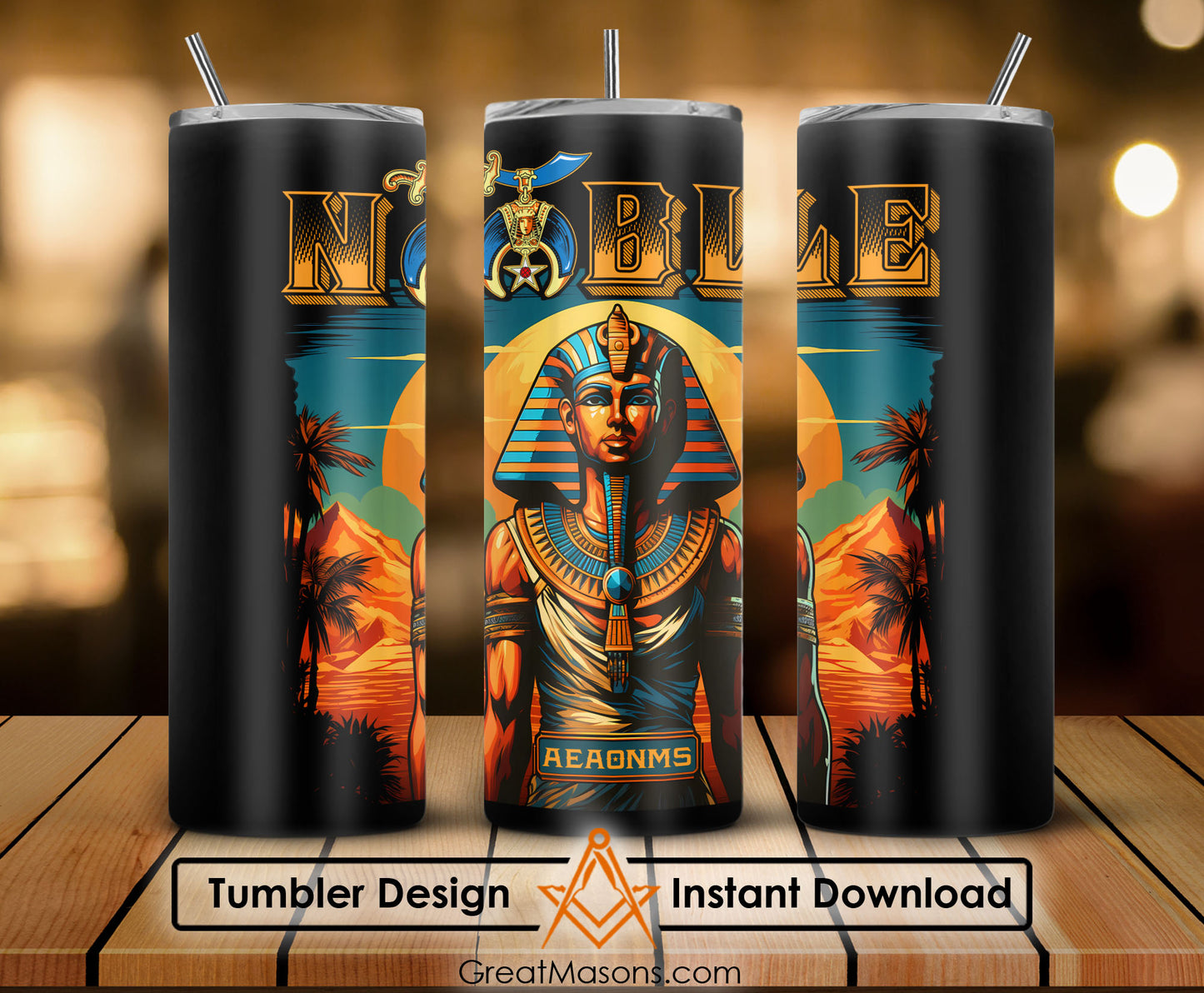 Noble Shriner Egyptian Pharaoh Tutankhamun AEAONMS - Skinny Tumbler Wrap PNG File Digital