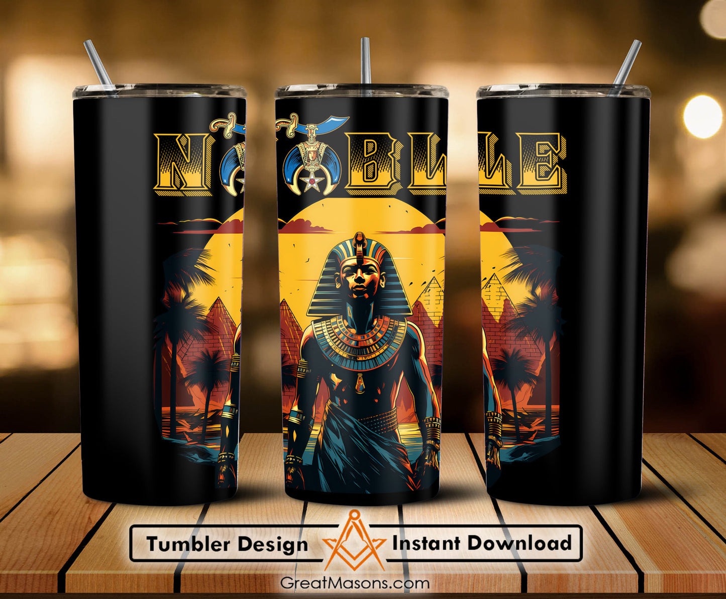 Noble Shriner Egyptian Pharaoh Tutankhamun Pyramids - Skinny Tumbler Wrap PNG File Digital