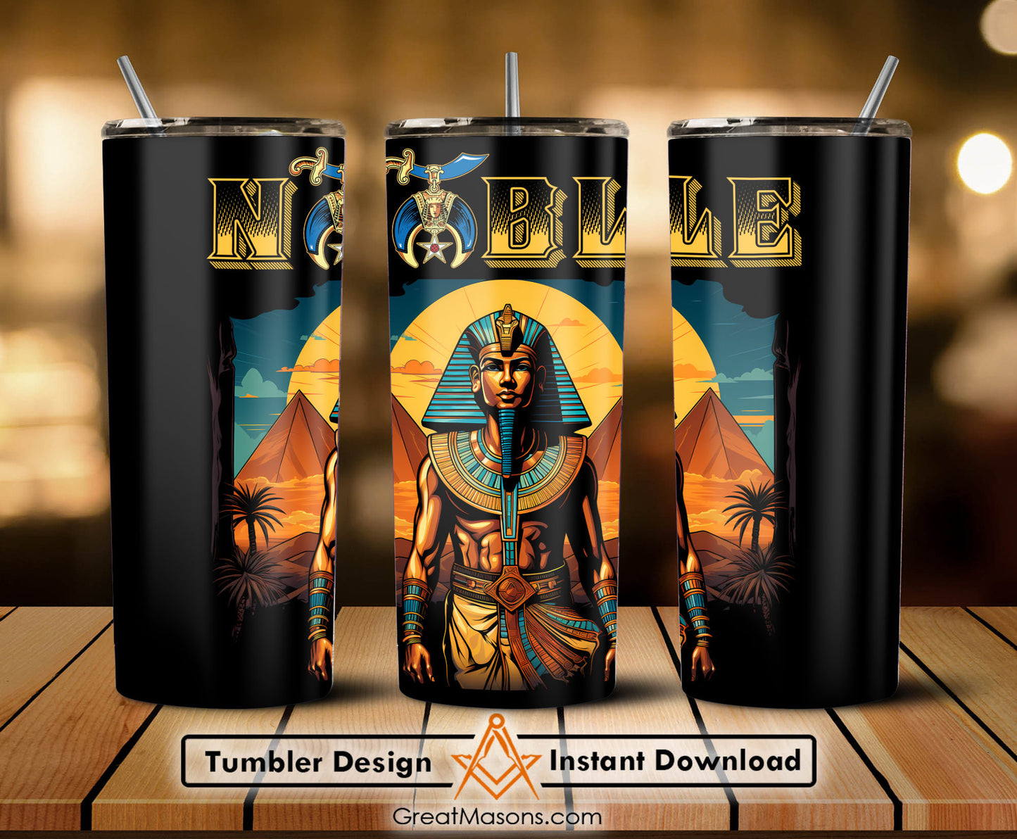 Shriner Egyptian Pharaoh King Tutankhamun Pyramids - Skinny Tumbler Wrap PNG File Digital