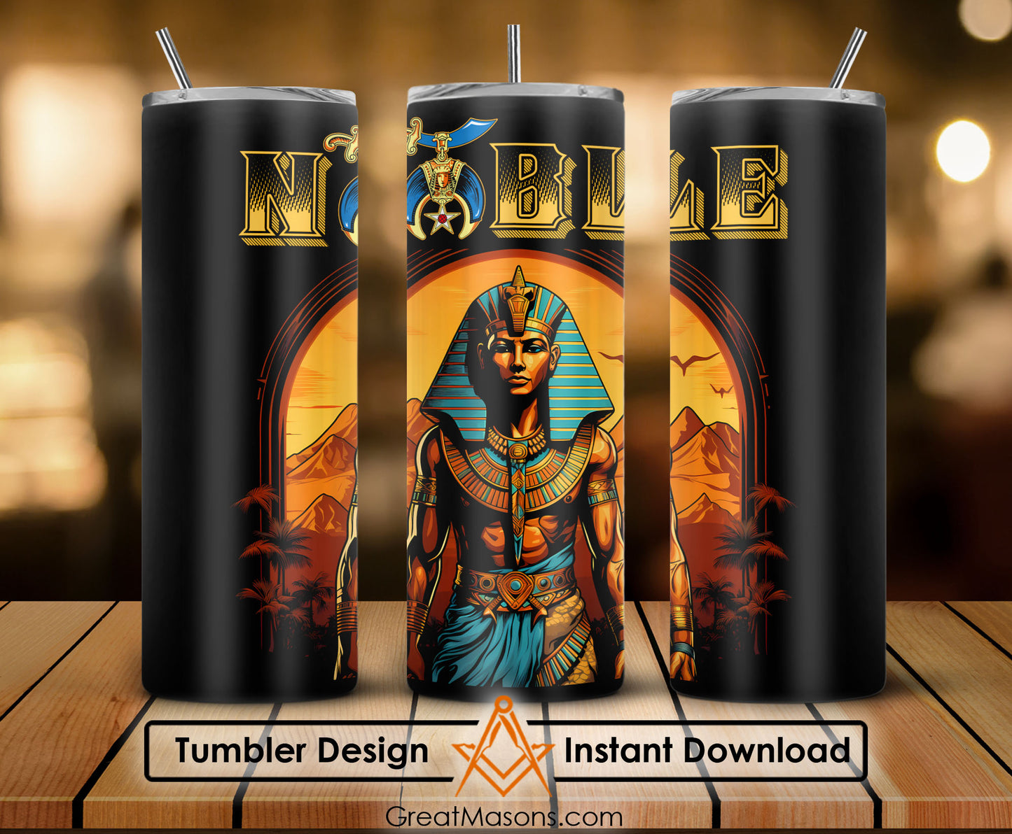 Shriner Egyptian Pharaoh King Tutankhamun - Skinny Tumbler Wrap PNG File Digital