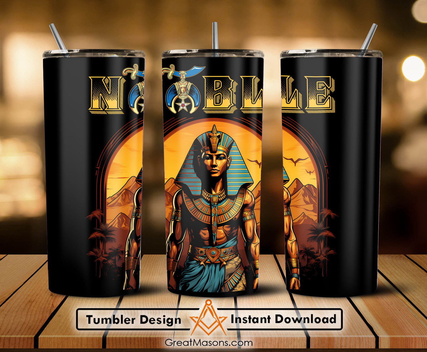 Shriner Egyptian Pharaoh King Tutankhamun - Skinny Tumbler Wrap PNG File Digital