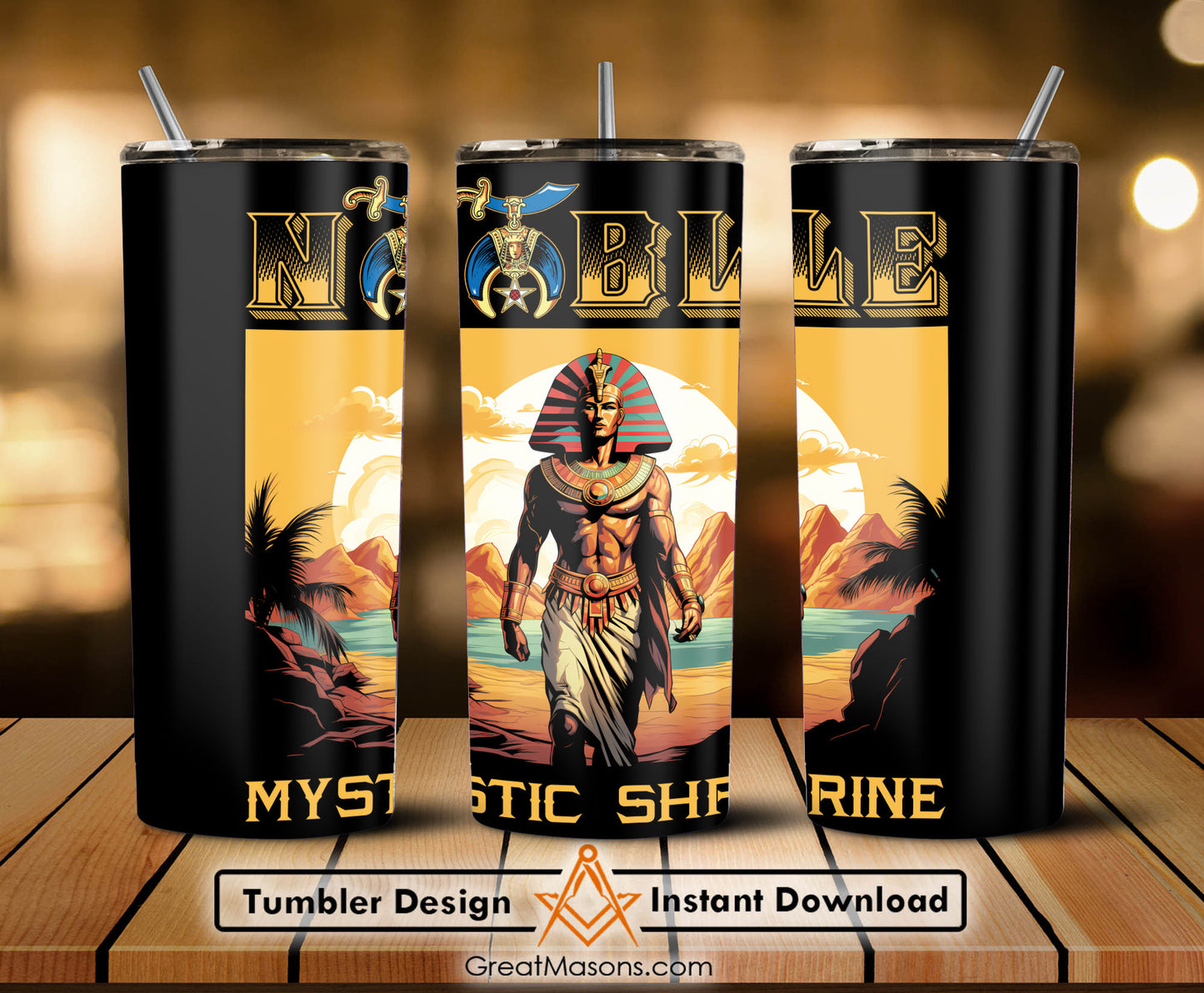 Noble Mystic Shriner Egyptian Pharaoh King Muscle - Skinny Tumbler Wrap PNG File Digital