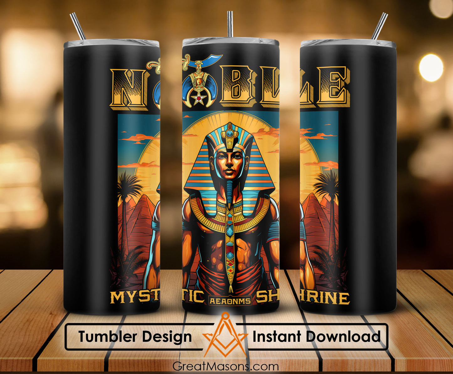 Shriner Egyptian Pharaoh King Pyramid Tutankhamun AEAONMS - Skinny Tumbler Wrap PNG File Digital