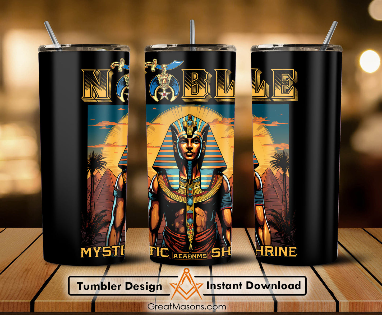 Shriner Egyptian Pharaoh King Pyramid Tutankhamun AEAONMS - Skinny Tumbler Wrap PNG File Digital