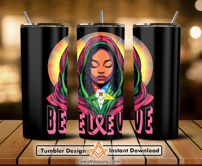 Pink Woman Pray Believe Faith Sister Lady Girl Breast Cancer Awareness - Skinny Tumbler Wrap PNG File Digital