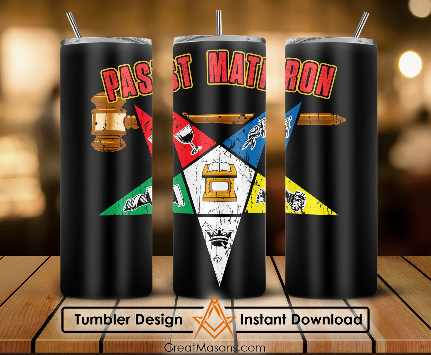 OES Past Matron Vintage Worthy Matron FATAL - Skinny Tumbler Wrap PNG File Digital