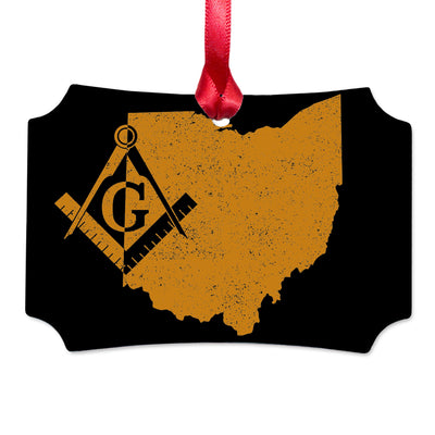 Ohio square & compass freemason symbol state map - Scalloped Aluminum Ornament