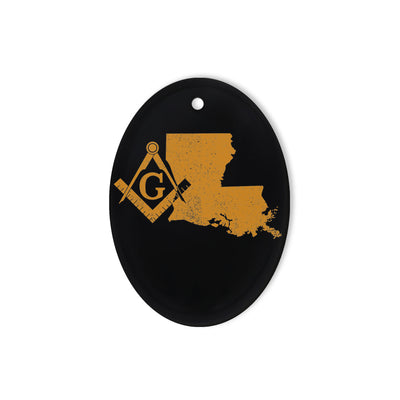 Louisiana square & compass freemason symbol state map - Oval Ceramic Ornament (2 sided)